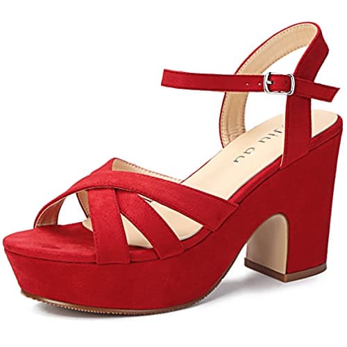Jiu Du Women's Open Toe Wedge Heels Suede Ankle Strap Party Pumps