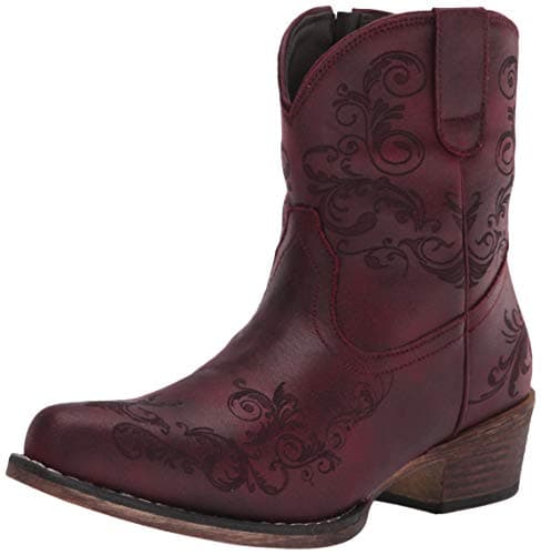 Roper Women's Brown Embossed Snip Toe Casual Ankle Boots - 1-2" Heel