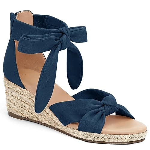 LAICIGO Women's Wedding Espadrilles Wedge Sandals with Back Zipper Open Toe Platform Ankle Strap
