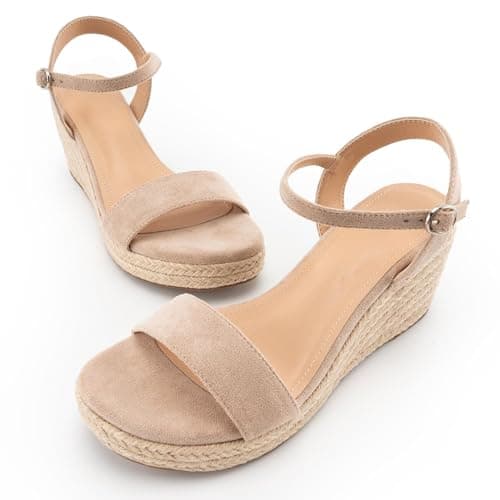 DREAMCIA Women's Wedge Espadrille Platform Sandals Open Toe Buckle Dress ShoesSummer