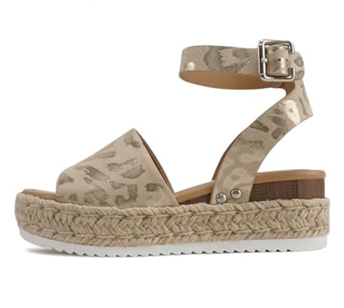 Soda Open Toe Buckle Ankle Strap Flatform Wedge Casual Espadrille Sandal