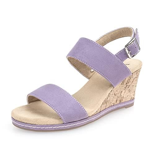 VJH Confort Women's Cork Wedge Sandals with Buckle Strap