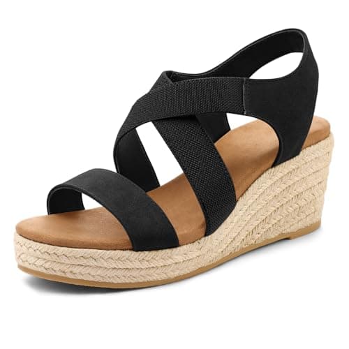 mysoft Women's Elastic Ankle Strap Espadrille Wedge Sandals