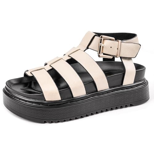 Viapipa Chunky Platform Sandals for Women-Ankle Strap Open Toe Support