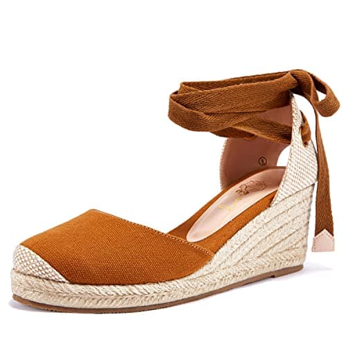 Ruanyu Women's Lace-Up Platform Espadrille Wedge Sandals