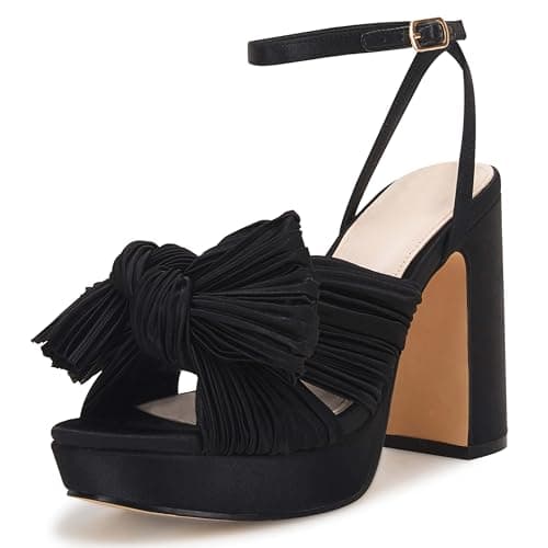 VETASTE Women's Pleated Bow Knot Platform Bridal Heeled Sandals