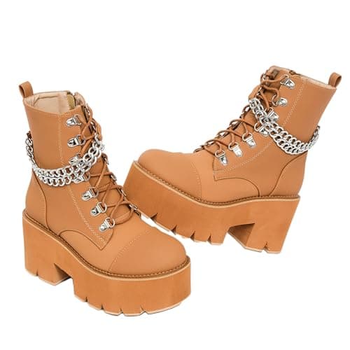 Rui Yue Women's Chunky Ankle Zipper Combat Boots