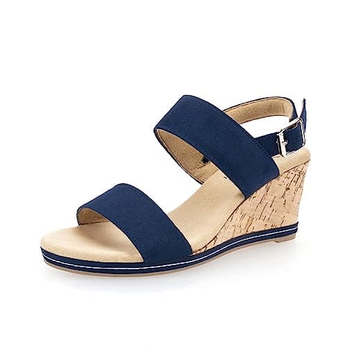 VJH Confort Women's Cork Wedge Sandals with Buckle Strap