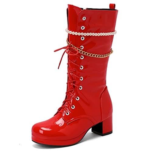 VOMIRA Women's Knee High Platform GoGo Boots with Chunky Heels
