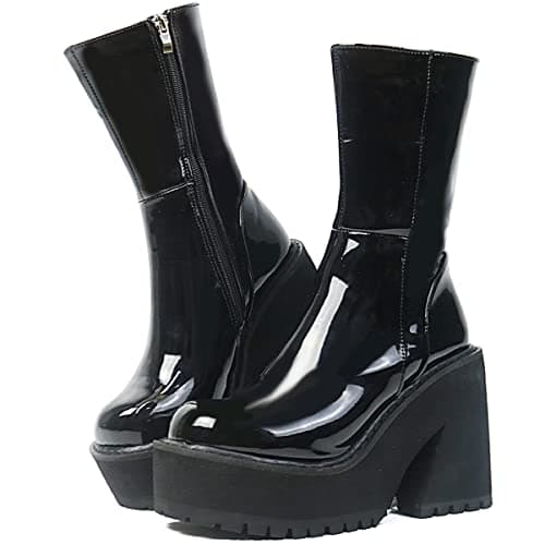 Goiphrri Women's High Heel Round Toe Party Combat Boots