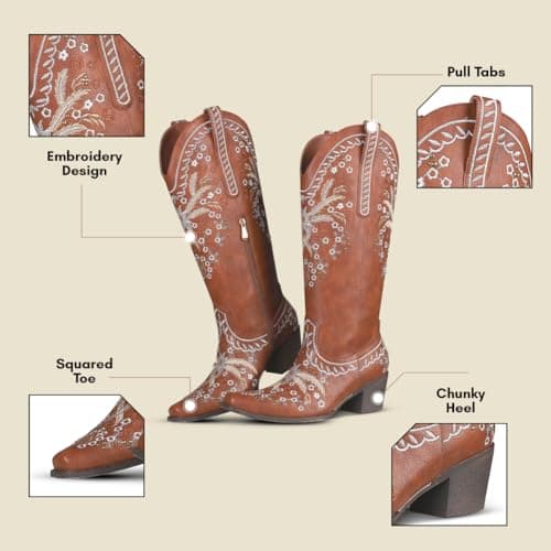 Women's Sparkly Cowgirl Boots with Embroidery