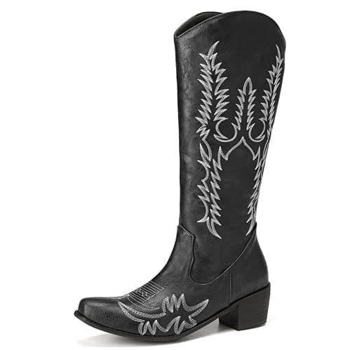 Erocalli Women's Western Mid Heel Embroidered Claf Boot