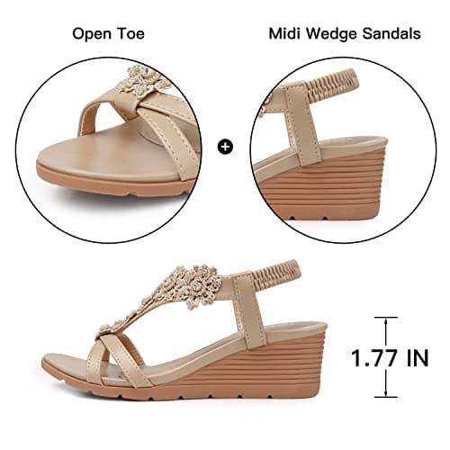 Temofon Women's Low Wedge Heel Summer Flower Sandals