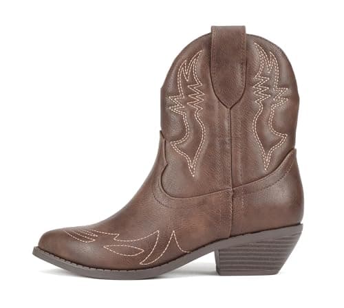 Soda Women's Cowgirl Cowboy Western Stitched Short Booties Pointed Toe (Wide Fit Available)