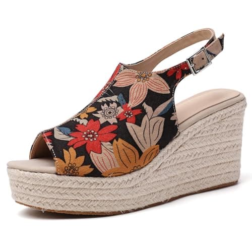 Tilocow Women's Ankle Strap Espadrille Wedges
