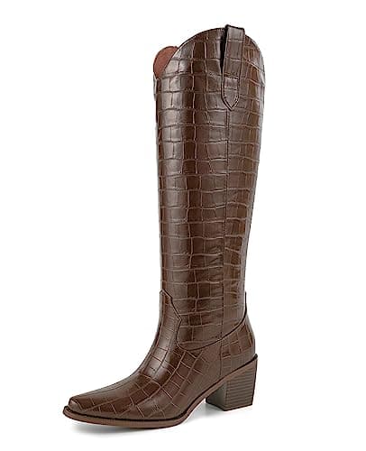 Western Cowboy Boots for Women - Knee High Wide Calf with Classic Embroidery