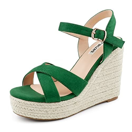 JOY IN LOVE Women's Wedge Espadrille Heel Sandals with Ankle Strap