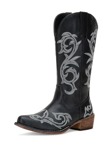 Jeossy 9808 Women's Wide Calf Mid-Calf Cowgirl Boots with Low Heel