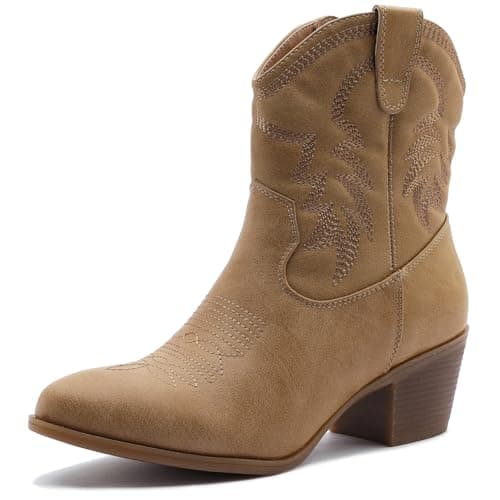 GLOBALWIN Women's Mid-Calf Western Cowboy Boots Fashion Cowgirl Low Heel