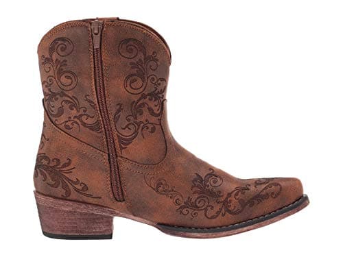 Roper Women's Brown Embossed Snip Toe Casual Ankle Boots - 1-2" Heel