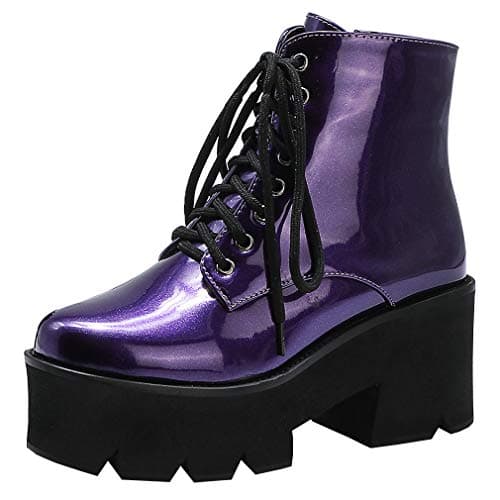 Goth Women's Platform Ankle Boots with Chunky High Heel and Lace Up Detail