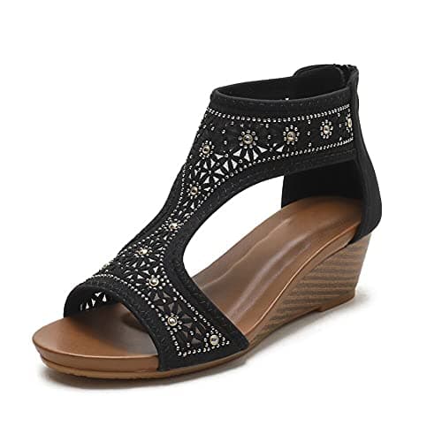 WOJWSKI Women's High Heel Slide Sandal with Zip Back Platform