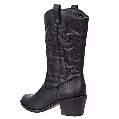 Charlies Albert Women's Mid-Calf Embroidered Cowboy Boots Low Stacked Heel Western