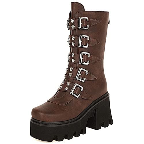 Mikarka Women's Studded Chain Ankle Boots - Chunky Heel Combat Booties