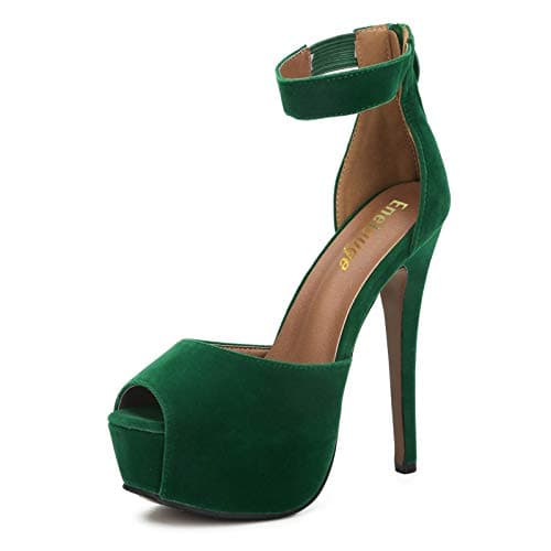 Enelauge Women's Peep-Toe Buckle Platform Stiletto Wedding Party Heels