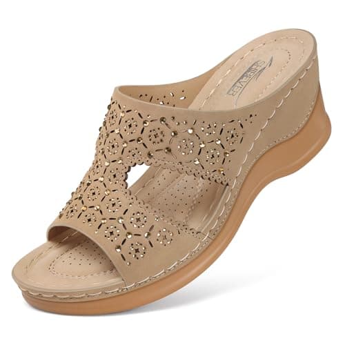 SHIBEVER Women's Dressy Wedge Sandals - Summer Slip-On Comfort Walking Platforms