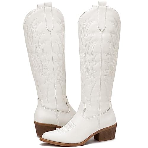 GLOBALWIN Women's Cowboy Cowgirl Embroidered Knee High Boots