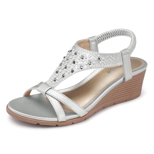 Temofon Women's Low Wedge Heel Summer Flower Sandals