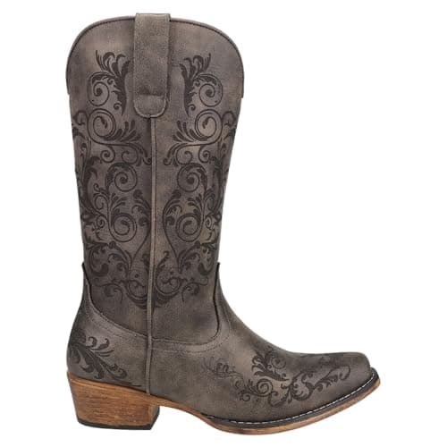 Roper Women's Tall Brown Embroidery Snip-Toe Casual Boots