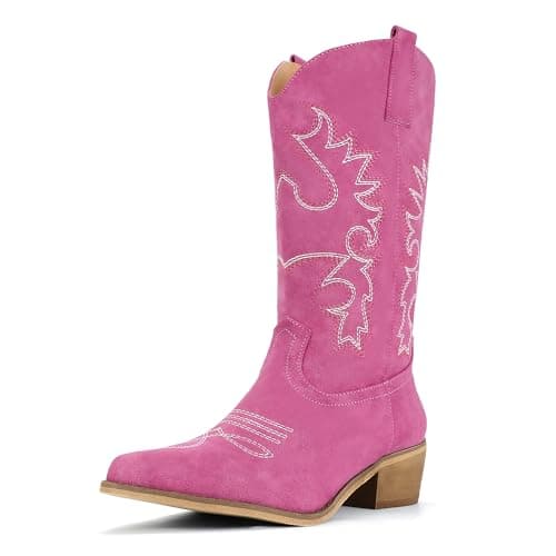 IDIFU Women's Mid-Calf Embroidered Cowboy Boots