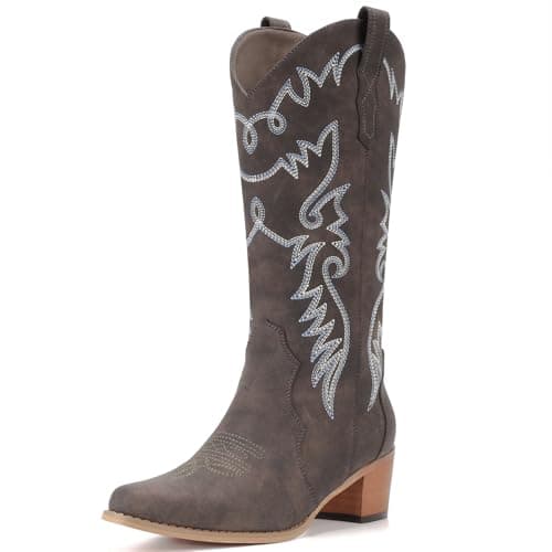IXU Women's Pointy Toe Mid Calf Western Cowgirl Boots