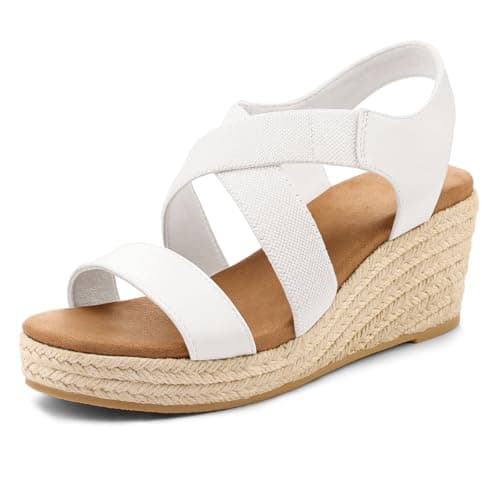 mysoft Women's Elastic Ankle Strap Espadrille Wedge Sandals