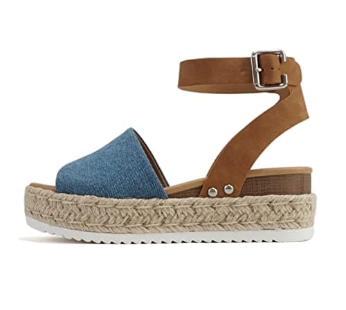 Soda Open Toe Buckle Ankle Strap Flatform Wedge Casual Espadrille Sandal
