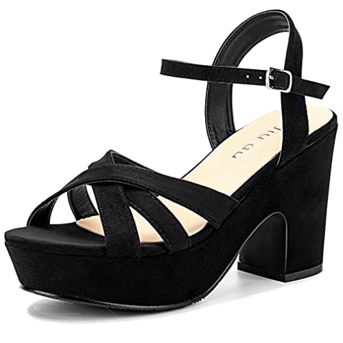 Jiu Du Women's Open Toe Wedge Heels Suede Ankle Strap Party Pumps