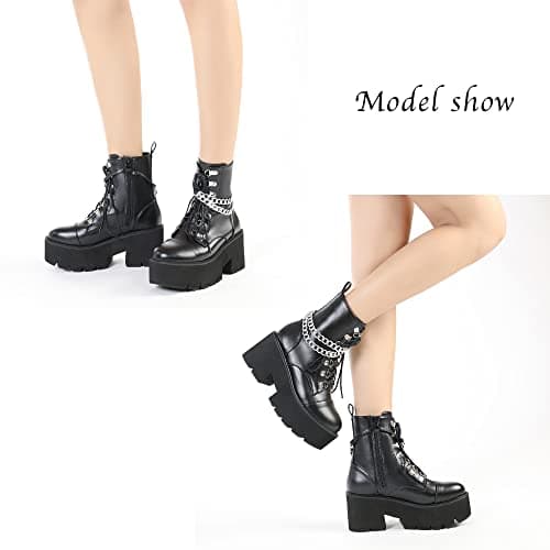Rui Yue Women's Chunky Ankle Zipper Combat Boots