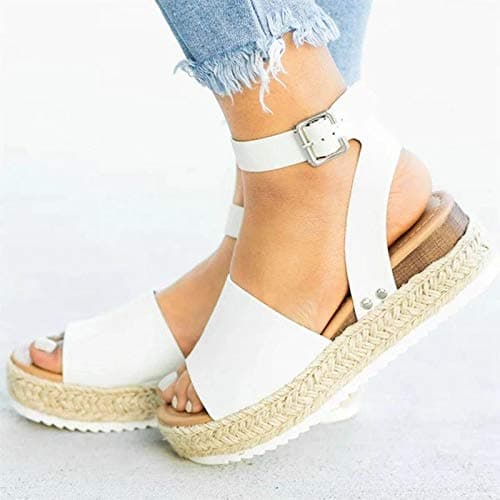 Fululuer Wide Width Espadrille Sandals for Women (I-Brown, 8.5)