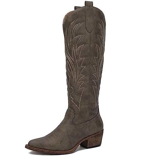 GLOBALWIN Women's Cowboy Cowgirl Embroidered Knee High Boots