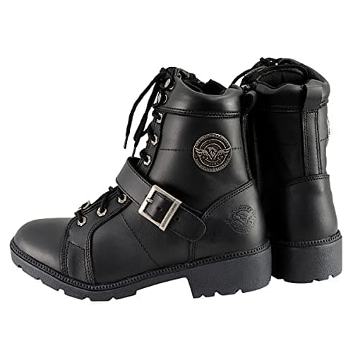 Milwaukee Premium Black Lace-Up Motorcycle Boots for Women