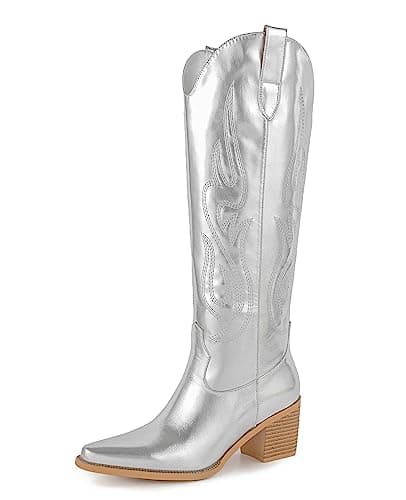 Western Cowboy Boots for Women - Knee High Wide Calf with Classic Embroidery