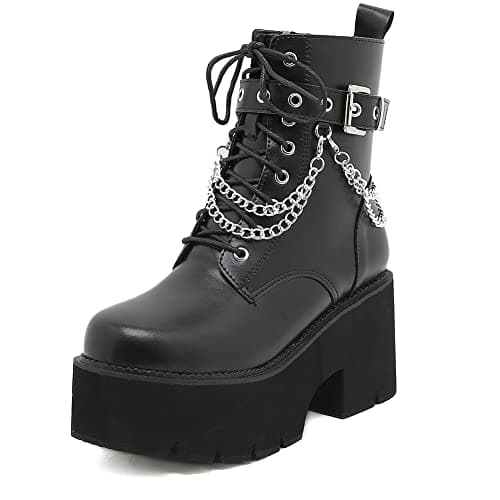 mikarka Women's Studded Black Chunky Heel Combat Ankle Boots