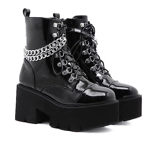 GooMaShoes Women's Black Lace up Goth Platform Boots for Cosplay and Fashion
| GooMaShoes Women's Chunky Block Ankle Gothic Combat Boots for Gothic and Punk Stylists
| GooMaShoes Black Lace up Gothic Platform Boots with Chunky Block Heel for Women