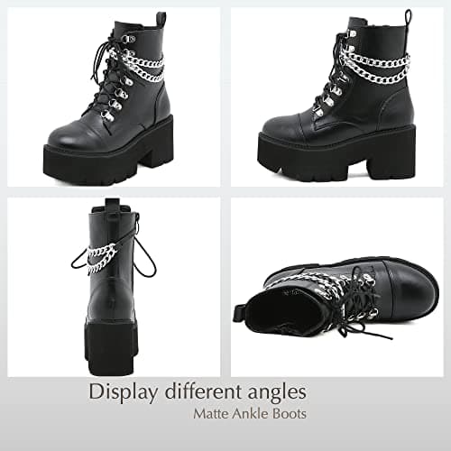 Rui Yue Women's Chunky Ankle Zipper Combat Boots