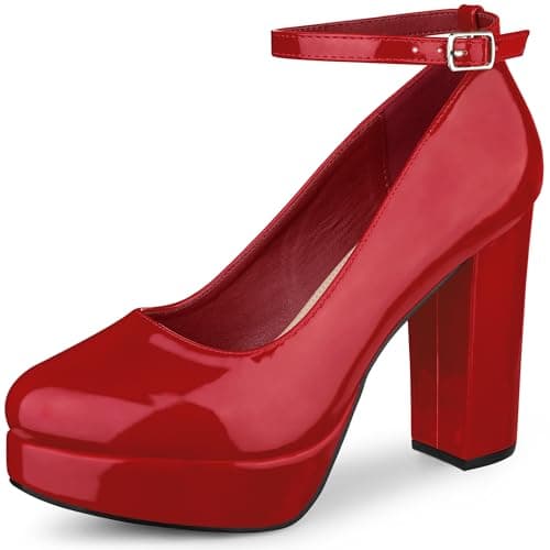 Allegra K Women's Chunky Heel Ankle Strap Mary Janes Pumps