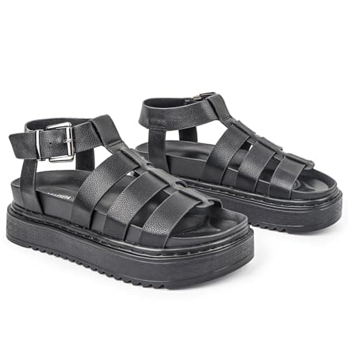 Viapipa Chunky Platform Sandals for Women-Ankle Strap Open Toe Support