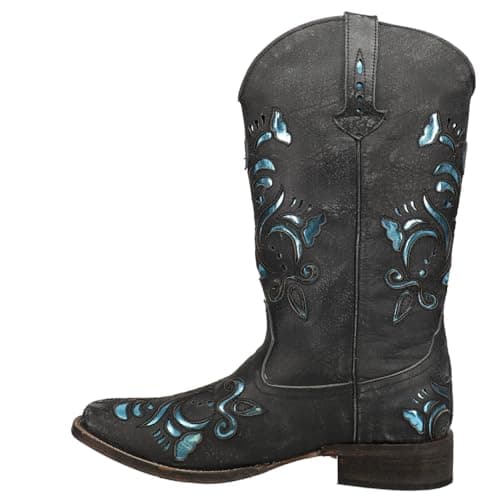 Roper Women's Belle Metallic Square Toe Casual Boots - Black Mid Calf Heel 1-2"