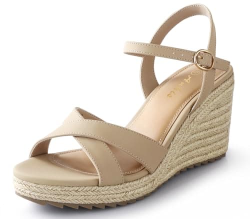 Ankis Espadrille Women's Wedge Sandals, Comfortable Open Toe Heel for Summer Dressy High Heel Ankle Strap -3.4 Inch